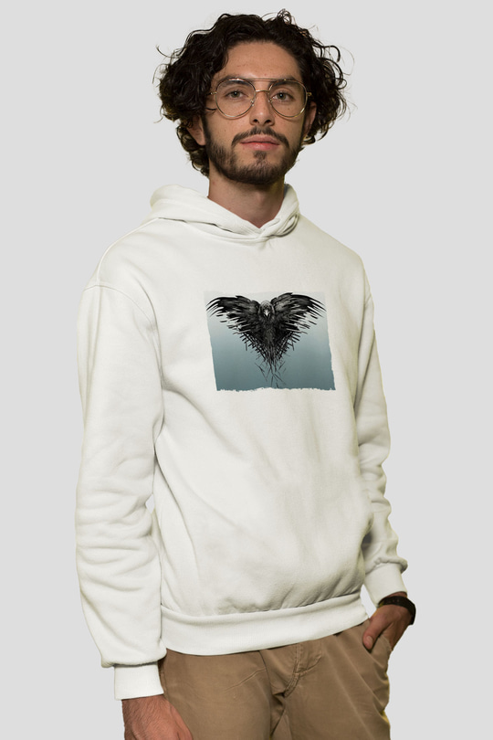 Unisex Game of Thrones Baskılı Beyaz Kapüşonlu Sweatshirt
