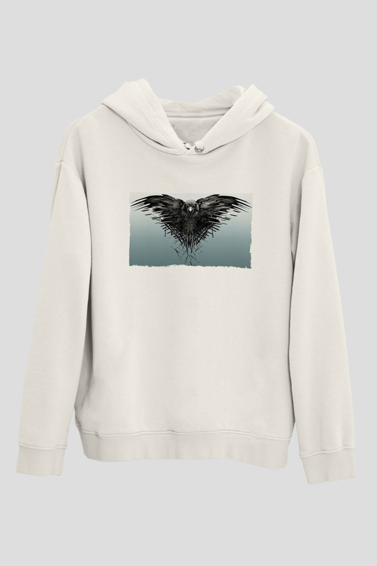 Unisex Game of Thrones Baskılı Beyaz Kapüşonlu Sweatshirt