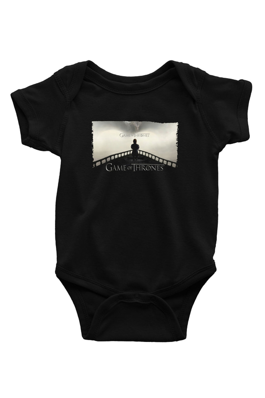 Unisex Game of Thrones Baskılı Siyah Bebek Body - Zıbın