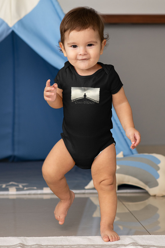 Unisex Game of Thrones Baskılı Siyah Bebek Body - Zıbın