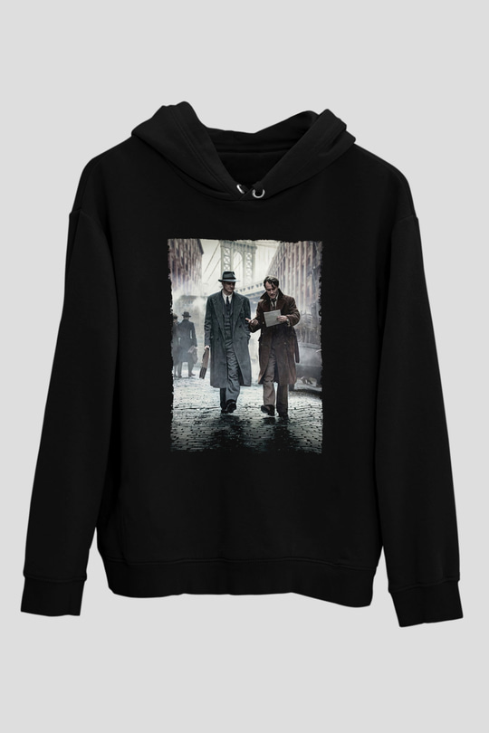 Unisex Genius Baskılı Siyah Kapüşonlu Sweatshirt