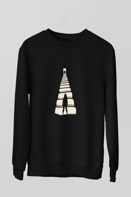 Unisex Gizli Gerçek (Run) Baskılı Siyah Sweatshirt