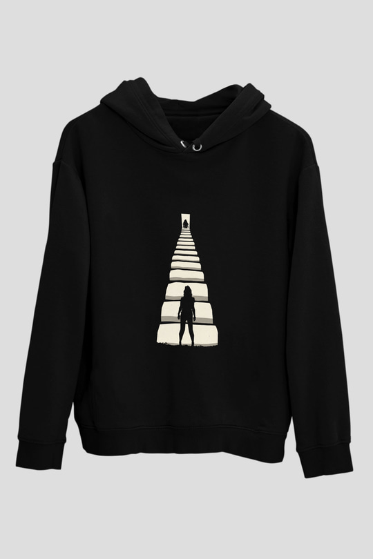 Unisex Gizli Gerçek (Run) Baskılı Siyah Kapüşonlu Sweatshirt