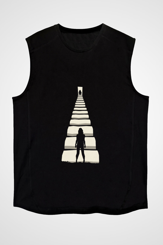 Unisex Gizli Gerçek (Run) Baskılı Siyah Kolsuz Tshirt