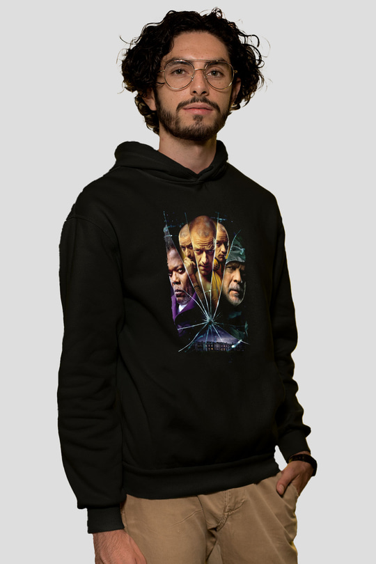 Unisex Glass Baskılı Siyah Kapüşonlu Sweatshirt