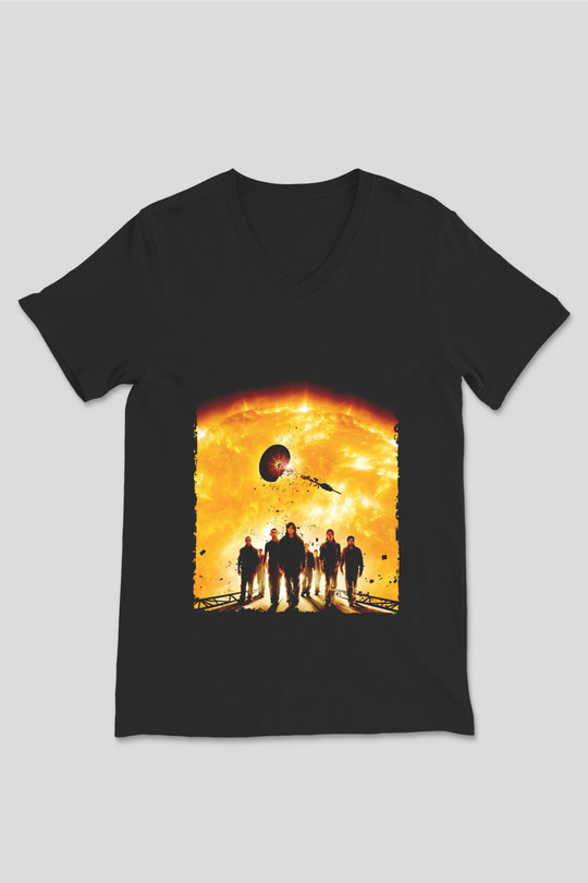Unisex Gün Işığı (Sunshine) Baskılı Siyah V Yaka T-shirt