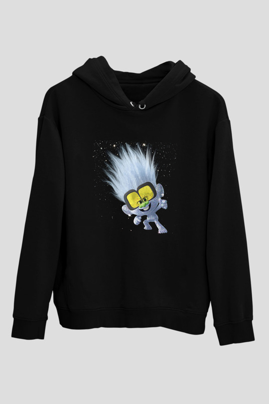 Unisex Guy Diamond Baskılı Siyah Kapüşonlu Sweatshirt
