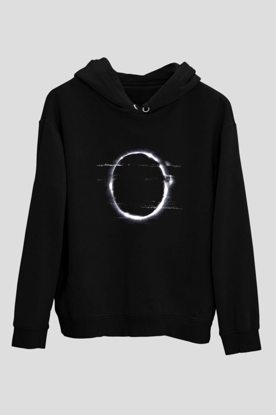 Unisex Halka (The Ring) Baskılı Siyah Kapüşonlu Sweatshirt