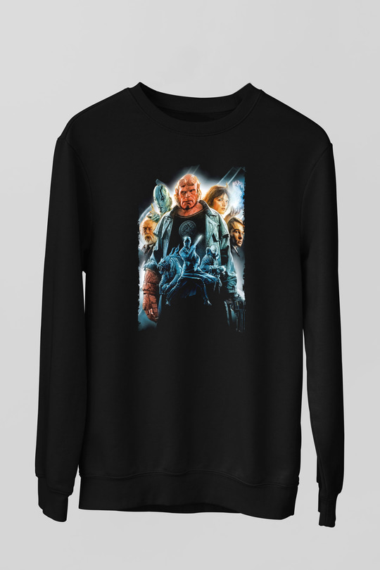 Unisex Hellboy Baskılı Siyah Unisex Sweatshirt