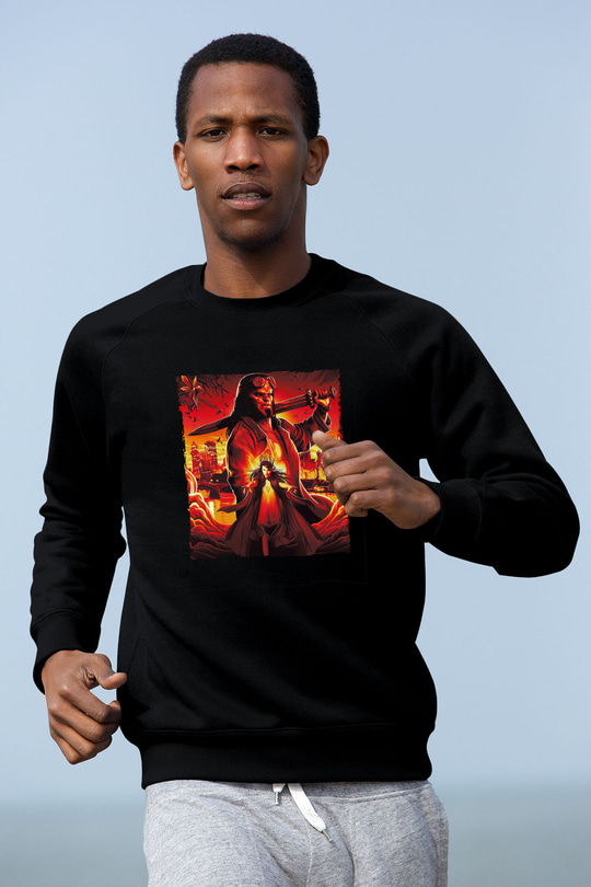 Unisex Hellboy Baskılı Siyah Unisex Sweatshirt
