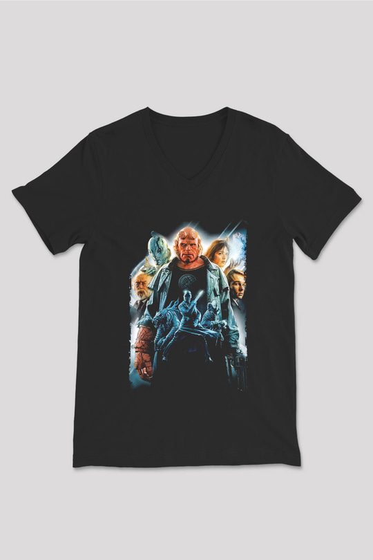 Unisex Hellboy Baskılı Siyah Unisex V Yaka Tişört