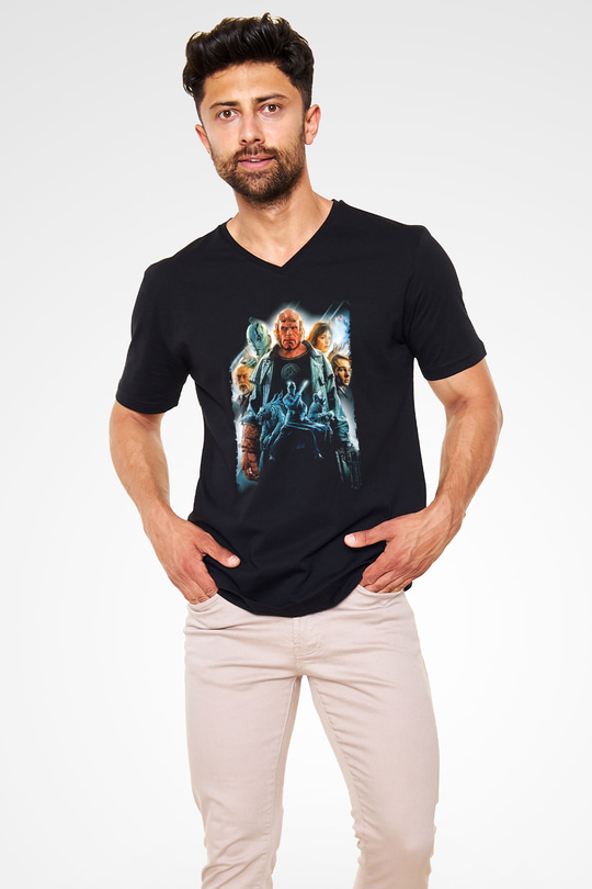 Unisex Hellboy Baskılı Siyah Unisex V Yaka Tişört