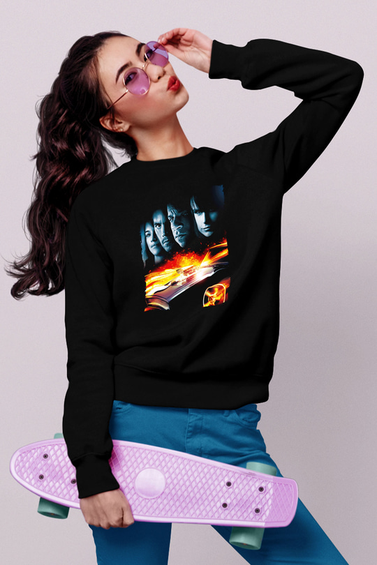 Unisex Hızlı ve Öfkeli 5 Rio Soygunu (Fast Five) Baskılı Siyah Sweatshirt