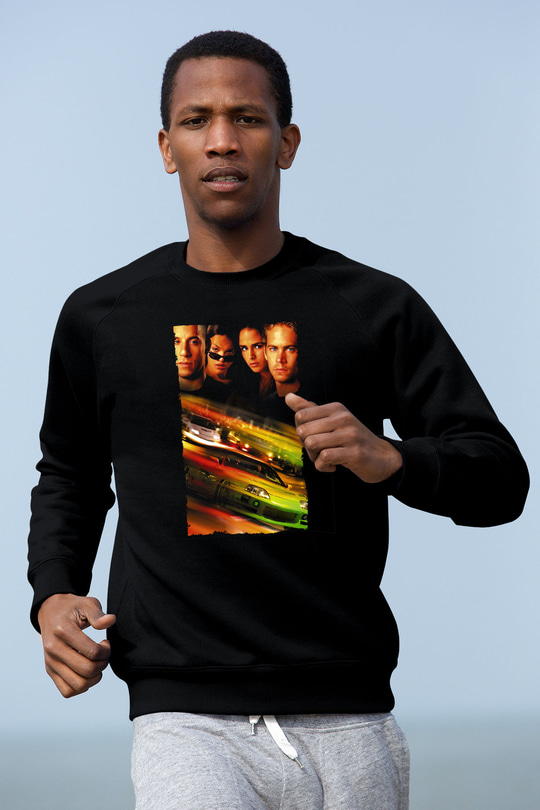 Unisex Hızlı ve Öfkeli (Fast & Furious) Baskılı Siyah Unisex Sweatshirt