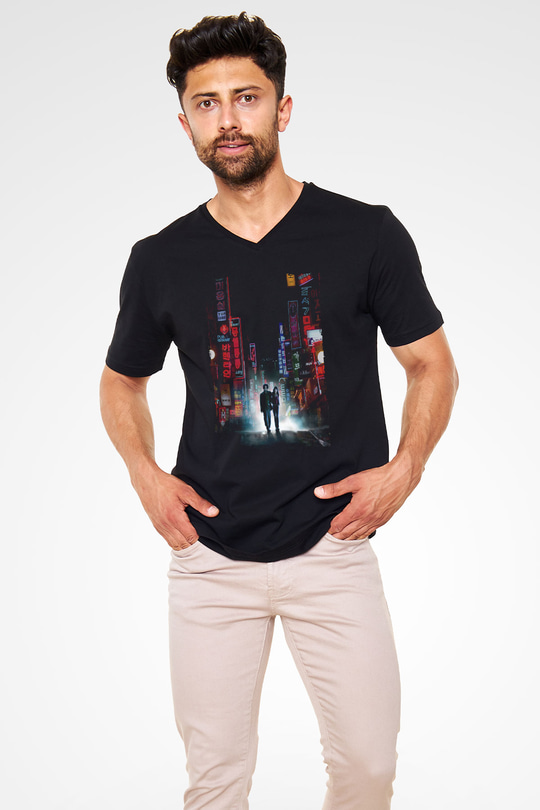 Unisex İhtiyar Delikanlı (Oldboy) Baskılı Siyah V Yaka Tişört