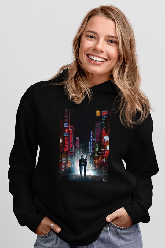 Unisex İhtiyar Delikanlı (Oldboy) Baskılı Siyah Kapüşonlu Sweatshirt