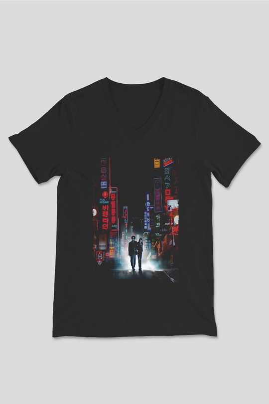 Unisex İhtiyar Delikanlı (Oldboy) Baskılı Siyah V Yaka Tişört