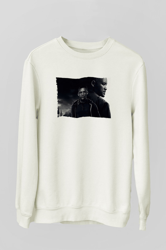 Unisex İkizler Projesi (Gemini Man) Baskılı Beyaz Sweatshirt
