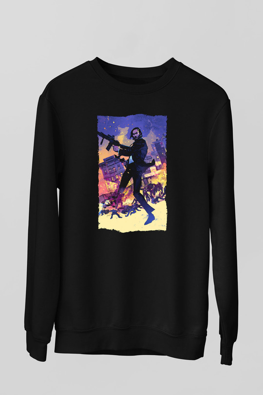Unisex John Wick Baskılı Siyah Unisex Sweatshirt
