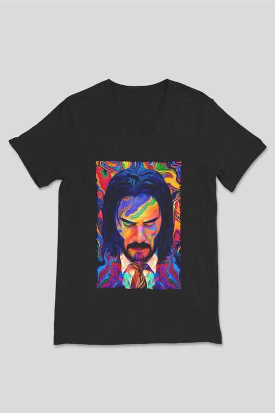 Unisex John Wick Serisi (John Wick) Baskılı Siyah V Yaka T-shirt