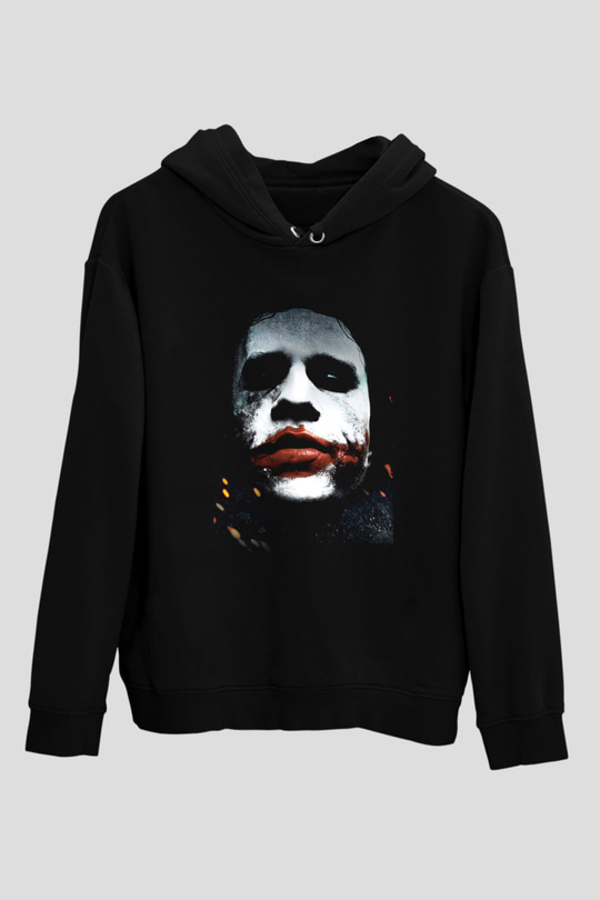 Unisex Joker Baskılı Siyah Unisex Kapüşonlu Sweatshirt