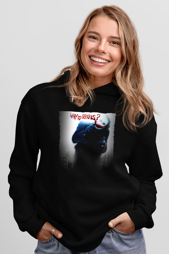 Unisex Joker Siyah Unisex Kapüşonlu Sweatshirt