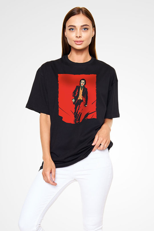 Unisex Joker Temalı Siyah Unisex Oversize Tshirt