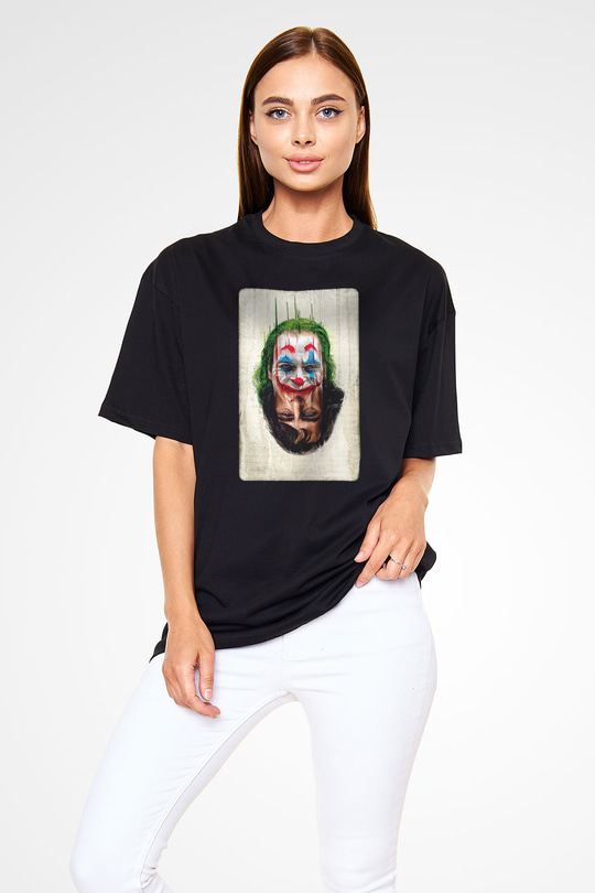 Unisex Joker Unisex Baskılı Siyah Oversize Tshirt