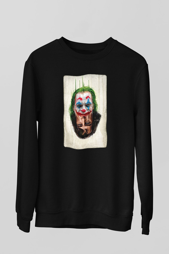 Unisex Joker Unisex Baskılı Siyah Sweatshirt
