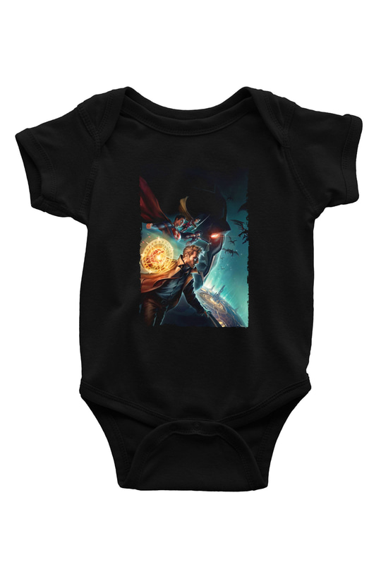 Unisex Justice League Dark Apokolips War Baskılı Siyah Bebek Body - Zıbın