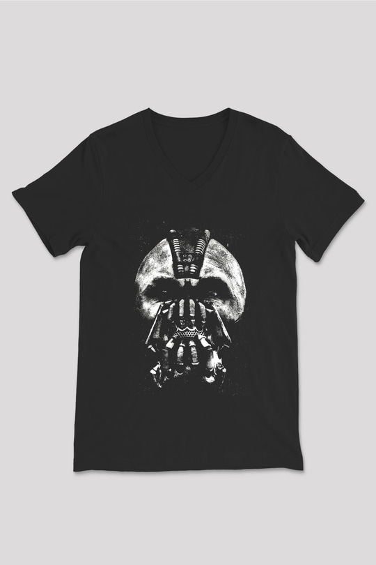 Unisex Kara Şövalye (The Dark Knight) Baskılı Siyah V Yaka Tişört
