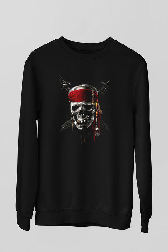 Unisex Karayip Korsanları (Pirates of the Caribbean) Baskılı Siyah Unisex Sweatshirt
