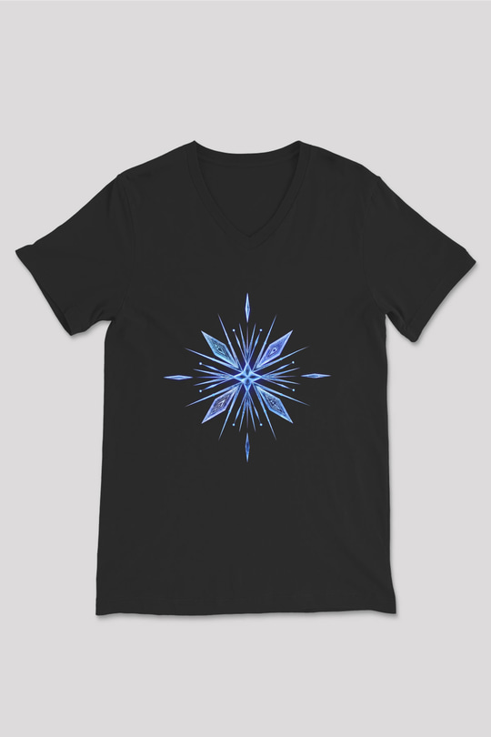 Unisex Karlar Ülkesi 2 (Frozen 2) Baskılı Siyah V Yaka Tshirt