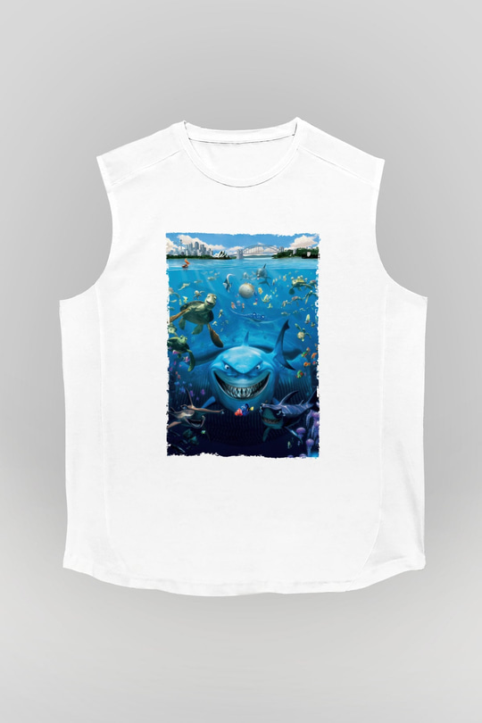 Unisex Kayıp Balık Nemo (Finding Nemo) Baskılı Beyaz Kolsuz Tshirt