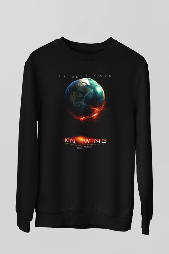 Unisex Kehanet (Knowing) Baskılı Siyah Sweatshirt