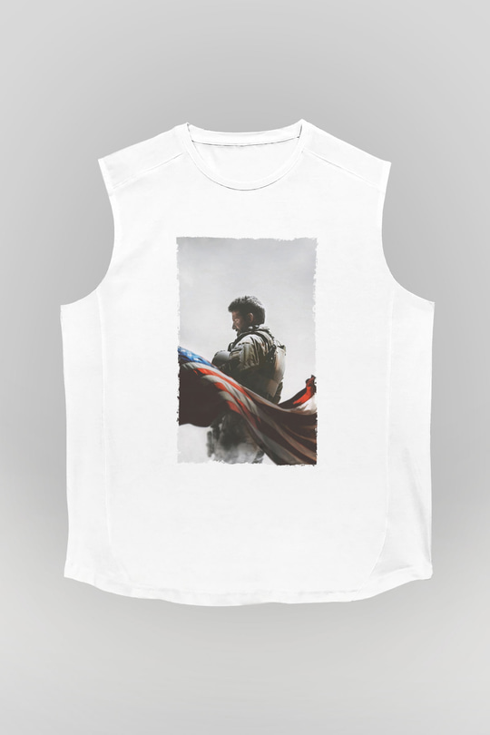 Unisex Keskin Nişancı - American Sniper Baskılı Beyaz Kolsuz Tshirt