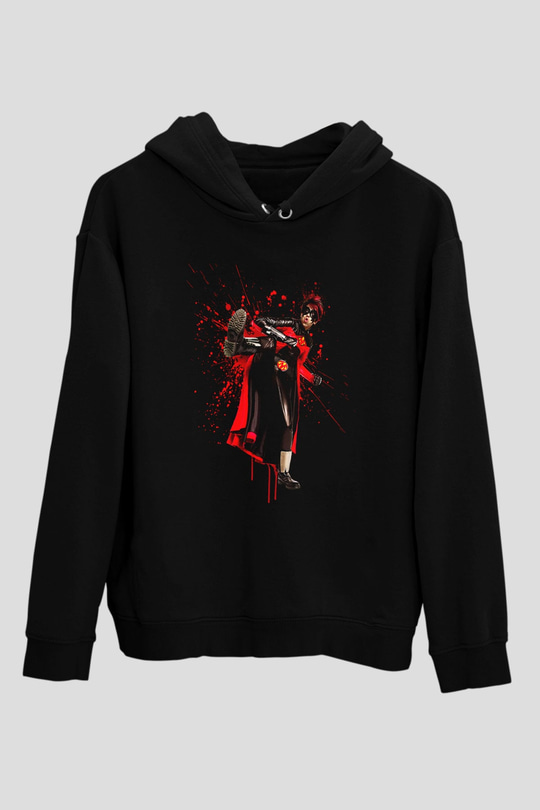 Unisex Kick-Ass Baskılı Siyah Kapüşonlu Sweatshirt