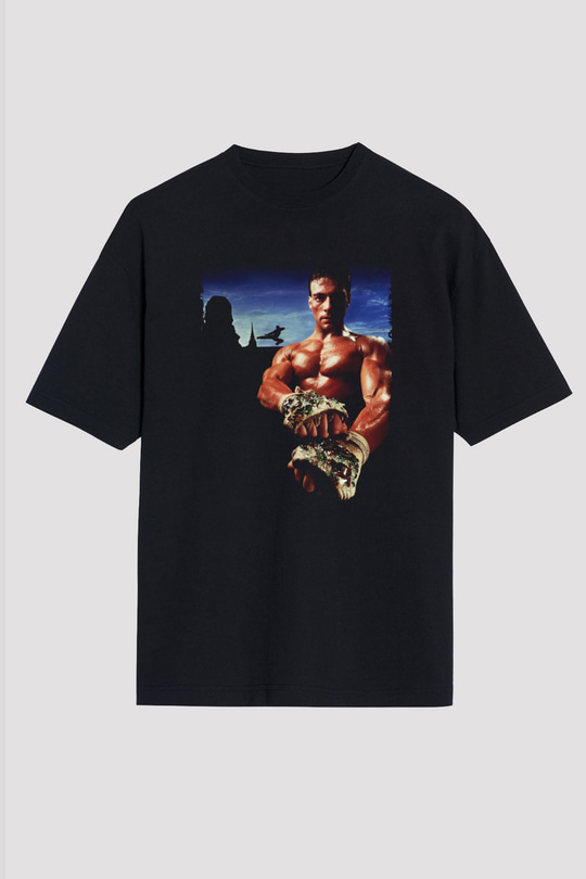 Unisex Kickboxer Baskılı Siyah Oversize Tişört