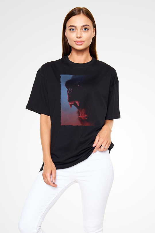 Unisex Kong Kafatası Adası (Kong Skull Island) Baskılı Siyah Oversize Tişört