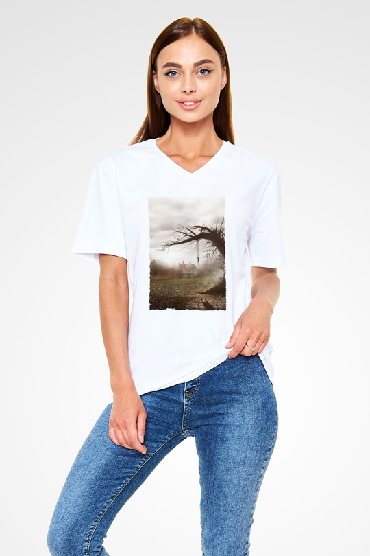 Unisex Korku Seansı (The Conjuring) Baskılı Beyaz V Yaka Tshirt