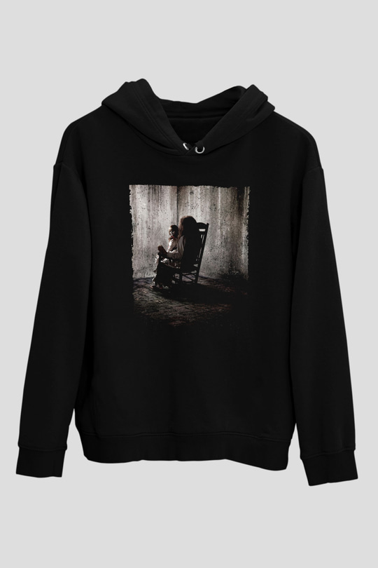 Unisex Korku Seansı (The Conjuring) Baskılı Siyah Kapüşonlu Sweatshirt
