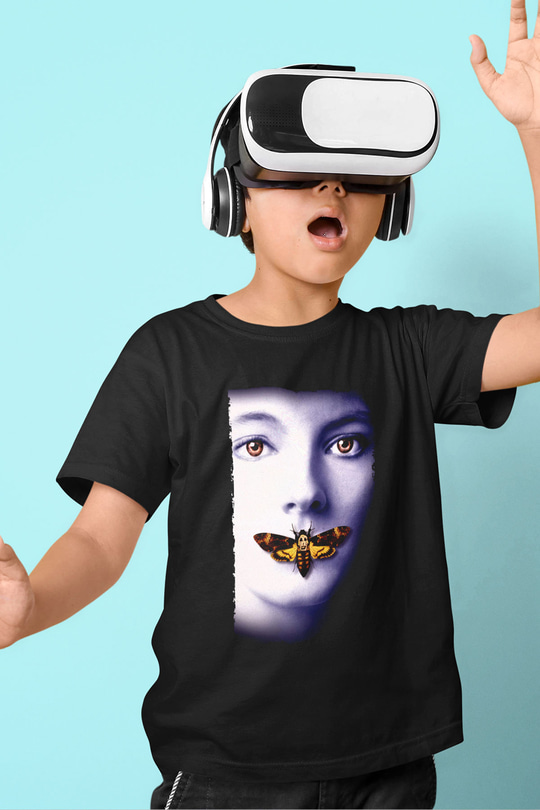 Unisex Kuzuların Sessizliği (The Silence of the Lambs) Baskılı Siyah Çocuk Tişört