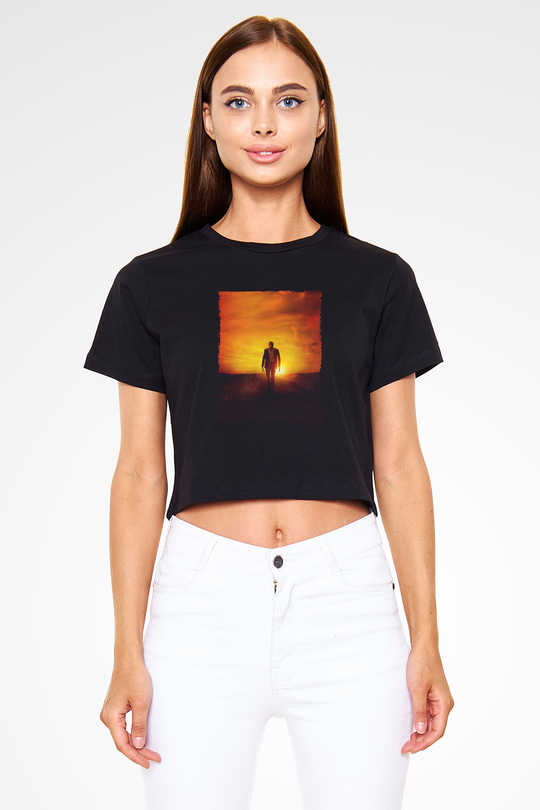 Unisex Logan Baskılı Siyah Crop Top Tshirt