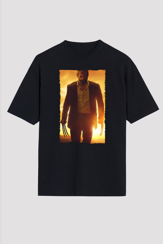 Unisex Logan Baskılı Siyah Oversize Tişört