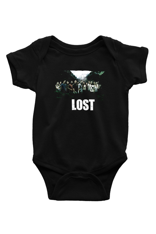 Unisex Lost Baskılı Siyah Bebek Body - Zıbın