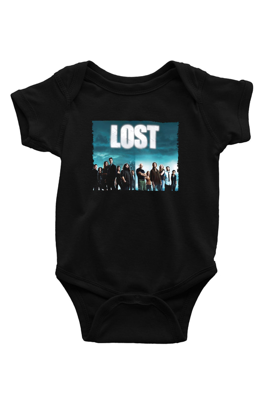 Unisex Lost Baskılı Siyah Bebek Body - Zıbın