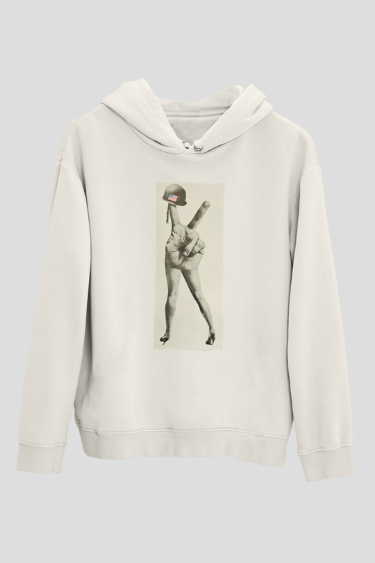Unisex M-A-S-H Baskılı Beyaz Kapüşonlu Sweatshirt