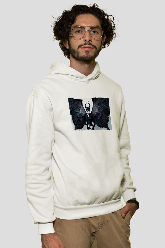 Unisex Malefiz (Maleficent) Baskılı Beyaz Kapüşonlu Sweatshirt