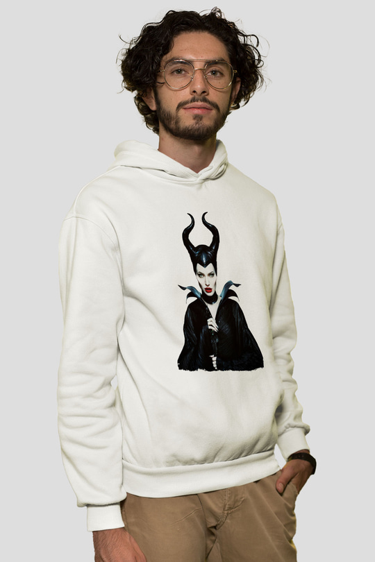 Unisex Malefiz (Maleficent) Baskılı Beyaz Kapüşonlu Sweatshirt