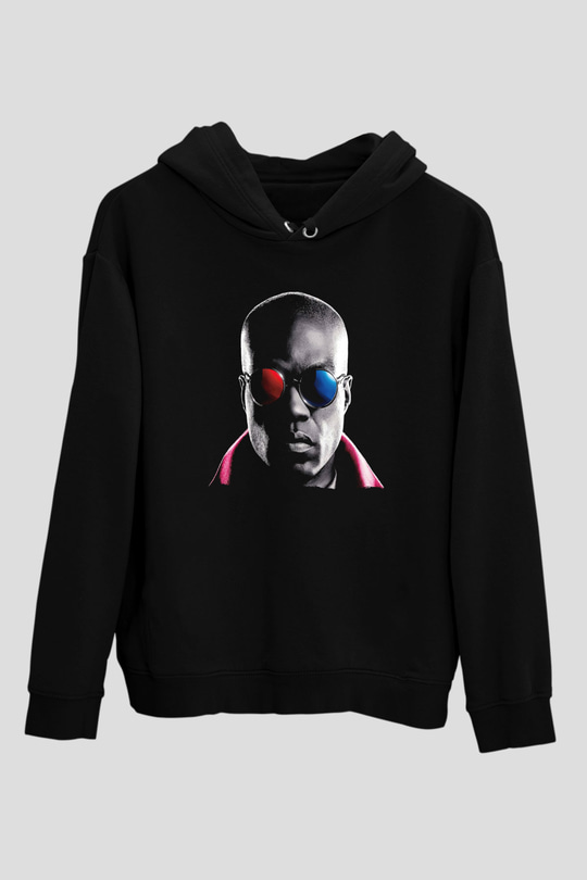 Unisex Matrix Baskılı Siyah Unisex Kapüşonlu Sweatshirt
